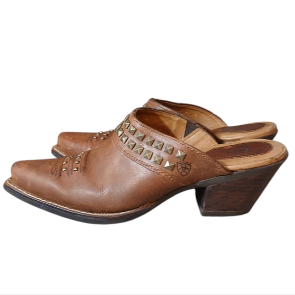 ARIAT Western Mules Distressed Studded Leather Bootie Size 7 - Picture 6 of 15